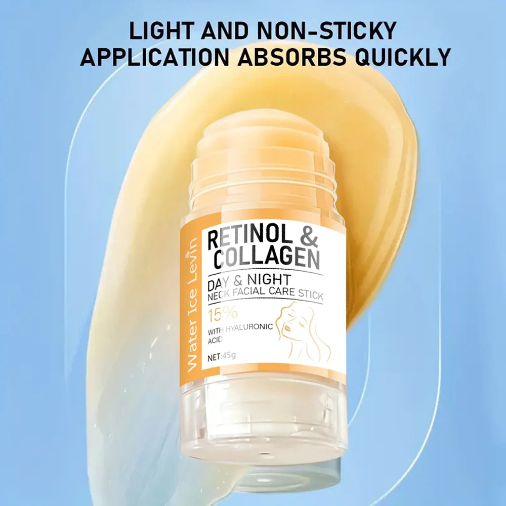 Retinol & Collagen stick with text on a blue background