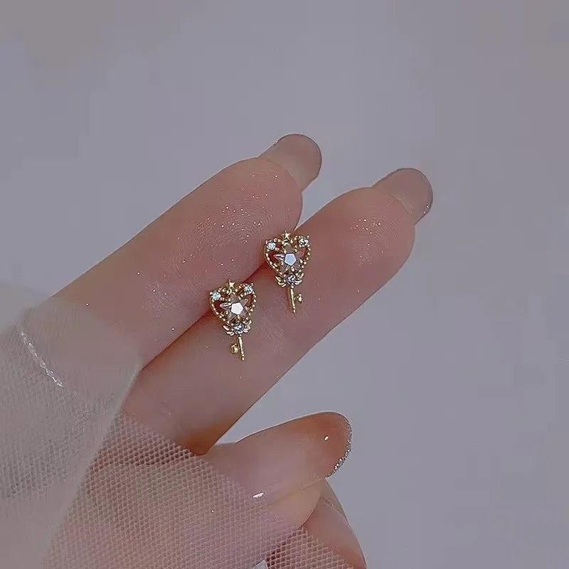 2023 New Fashion Sweet Heart Red Drop Earrings for Women Korean Crystal Long Chain Tassel Earrings Party Wedding Jewelry Brincos