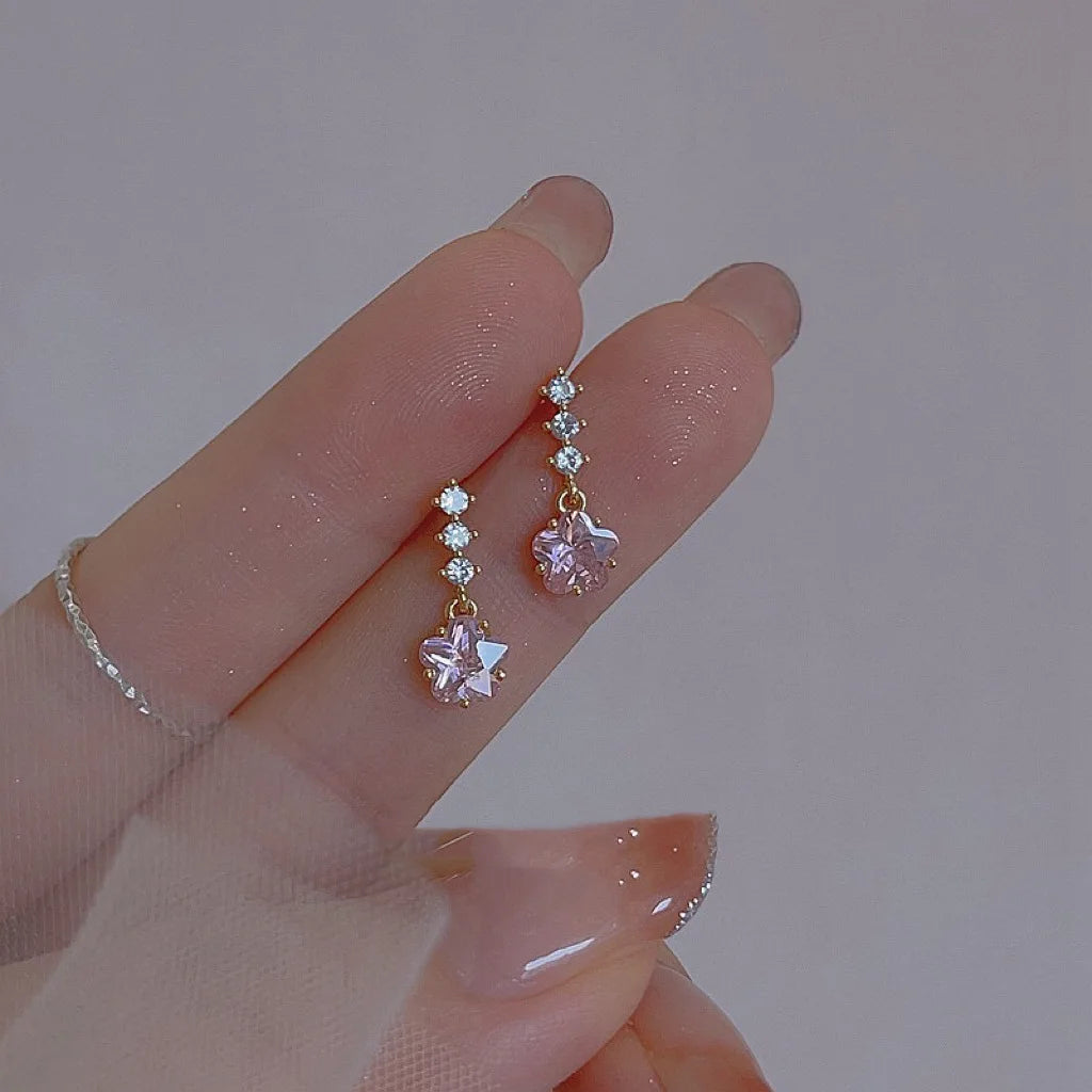 2023 New Fashion Sweet Heart Red Drop Earrings for Women Korean Crystal Long Chain Tassel Earrings Party Wedding Jewelry Brincos