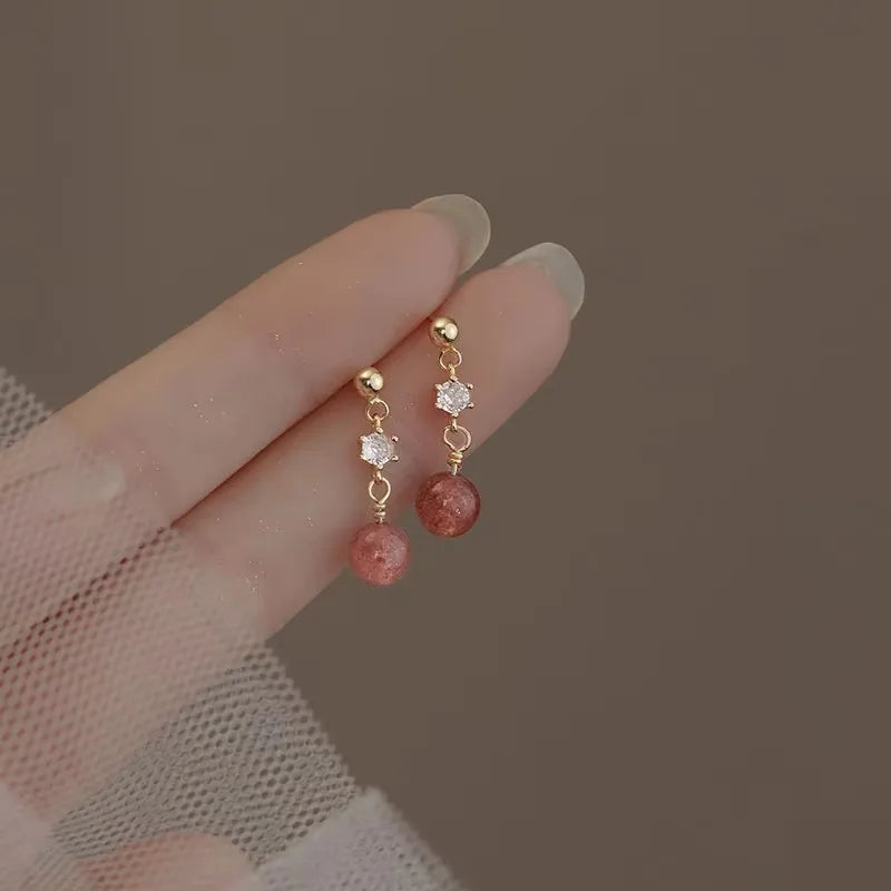 2023 New Fashion Sweet Heart Red Drop Earrings for Women Korean Crystal Long Chain Tassel Earrings Party Wedding Jewelry Brincos