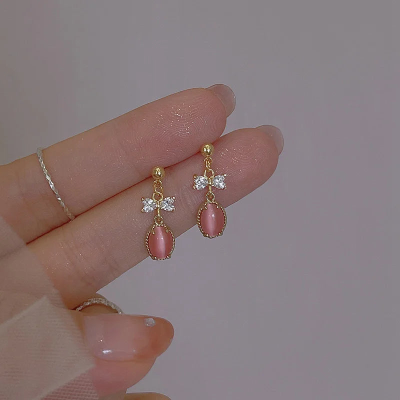 2023 New Fashion Sweet Heart Red Drop Earrings for Women Korean Crystal Long Chain Tassel Earrings Party Wedding Jewelry Brincos