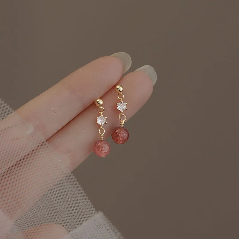 2023 New Fashion Sweet Heart Red Drop Earrings for Women Korean Crystal Long Chain Tassel Earrings Party Wedding Jewelry Brincos